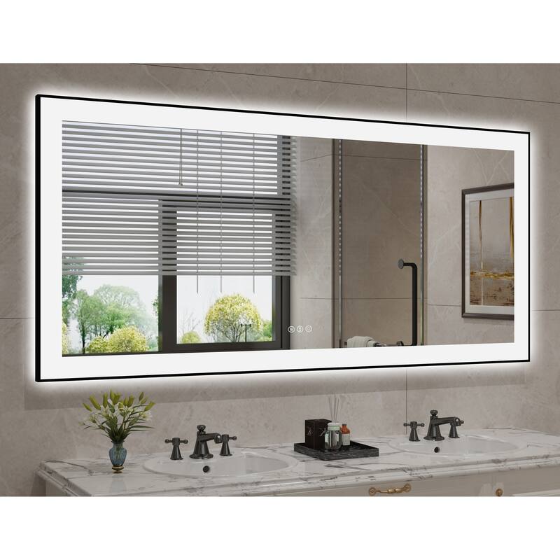 Rectangular Aluminum Framed Backlit and Front Light LED Wall Bathroom Vanity Mirror - N/A - 60" * 28"