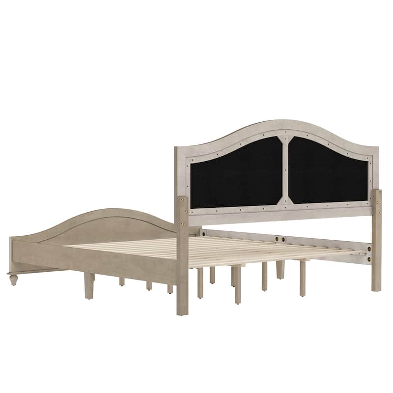 Modern Wooden Upholstered Platform Bed Frame Queen/King Size with Headboard