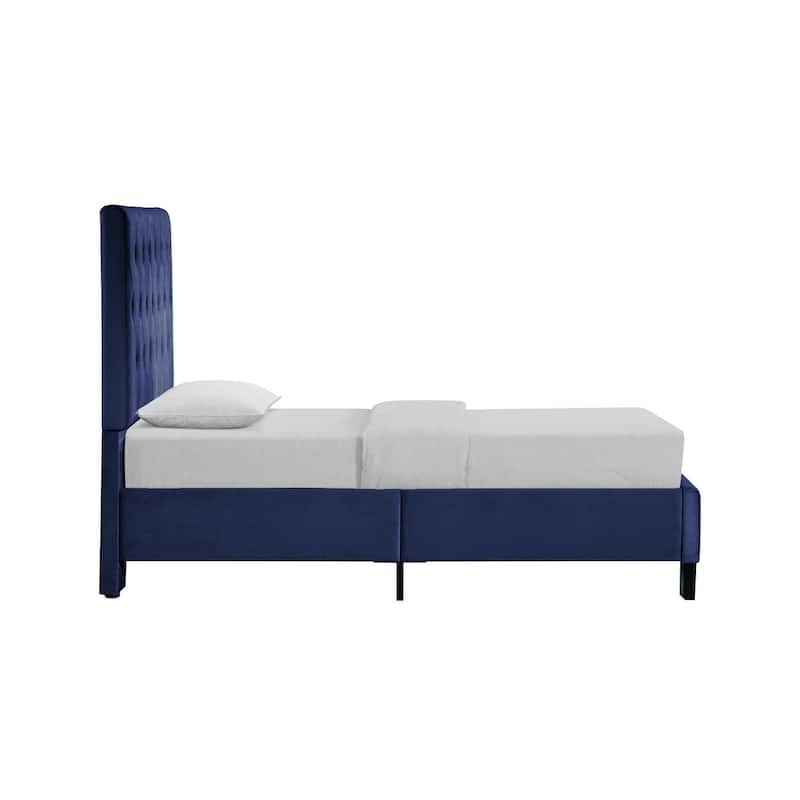 Navy Blue Queen Size Upholstered Bed Frame in Transitional Style with Elegant Design