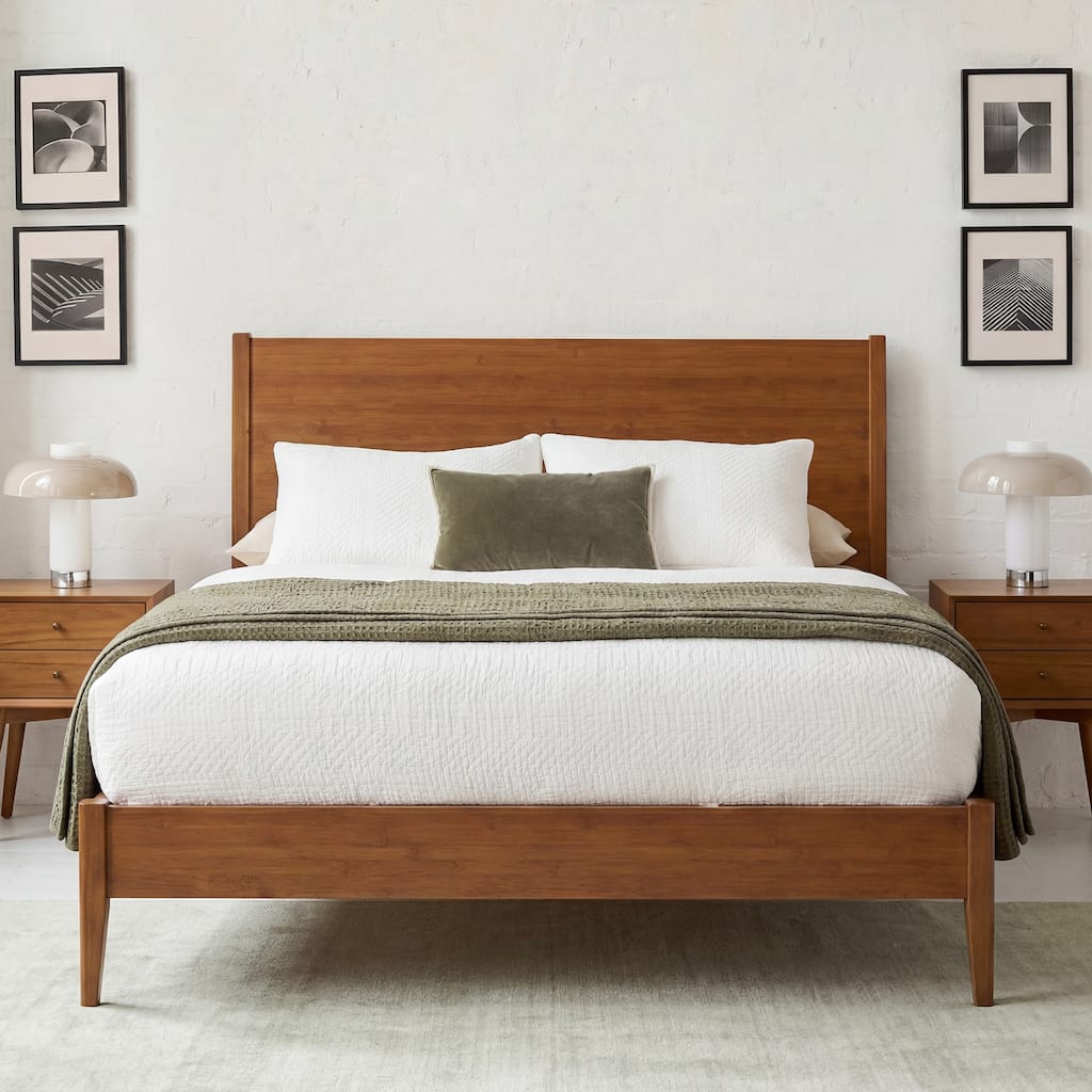 Christopher Knight Home - Modern Platform Bed Solid Bamboo Wood with Headboard, Slats Support, No Box Spring Needed