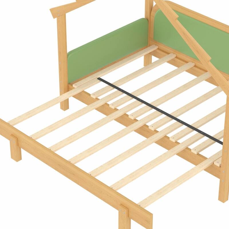 Twin Size Wooden Treehouse Bed with Soft Cushion Rails