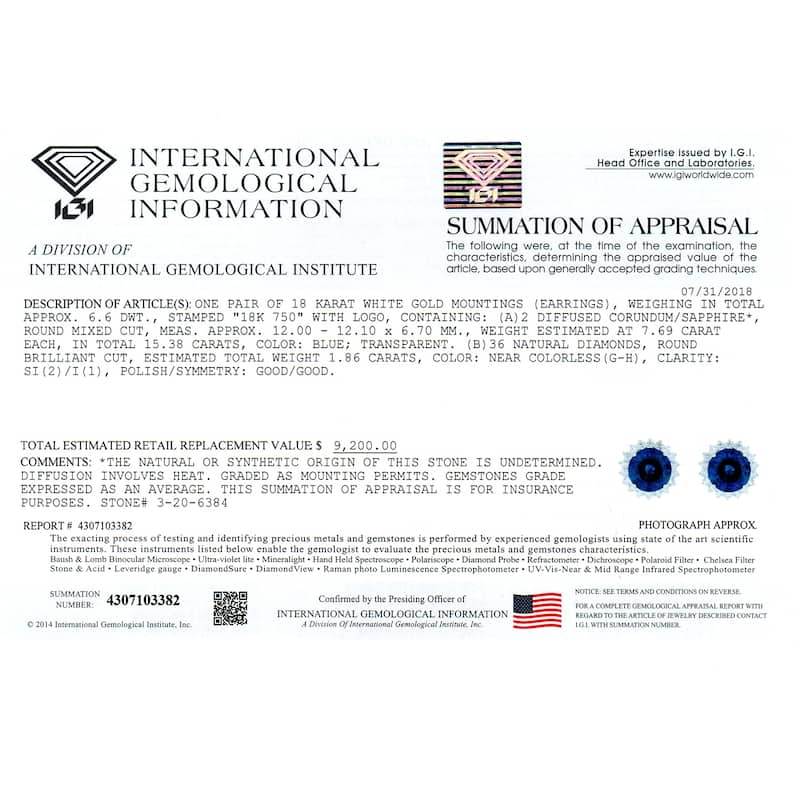 Auriya Unique 15 1/4ct Royal Blue Sapphire and 1 7/8ctw Halo Diamond Stud Earrings 18K Gold