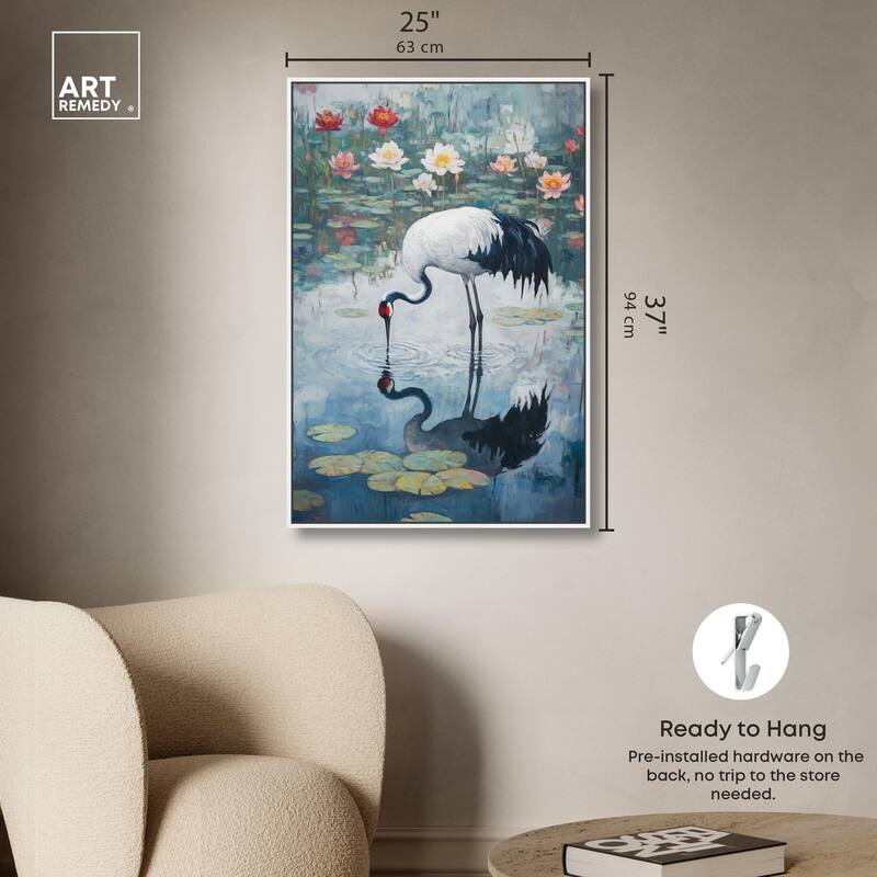 Crane in Lilies Canvas by Art Remedy