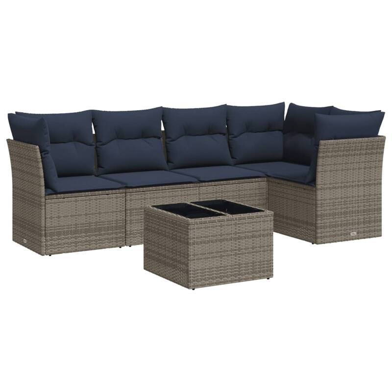 vidaXL 5/6 Piece Patio Sofa Set with Cushions Brown/Gray Poly Rattan - 24.4 x 24.4 x 27.2