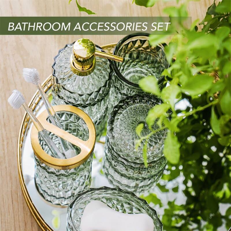 5 Pcs Glass Bathroom Accessories Set - Green