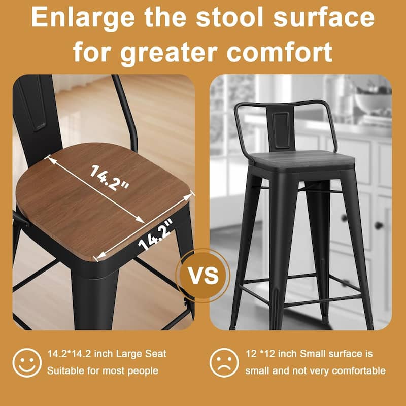 Counter Stools with Metal Frame Counter Height Bar stools with High Back 24" Kitchen Bar Furniture Stools with Wooden Seat