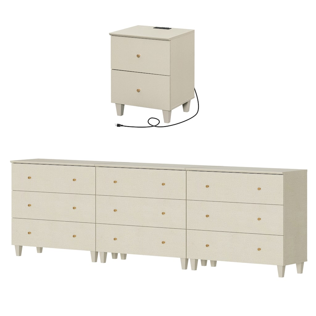 9-Drawer Dresser and Nightstand Set for Bedroom, 106.2" Wide
