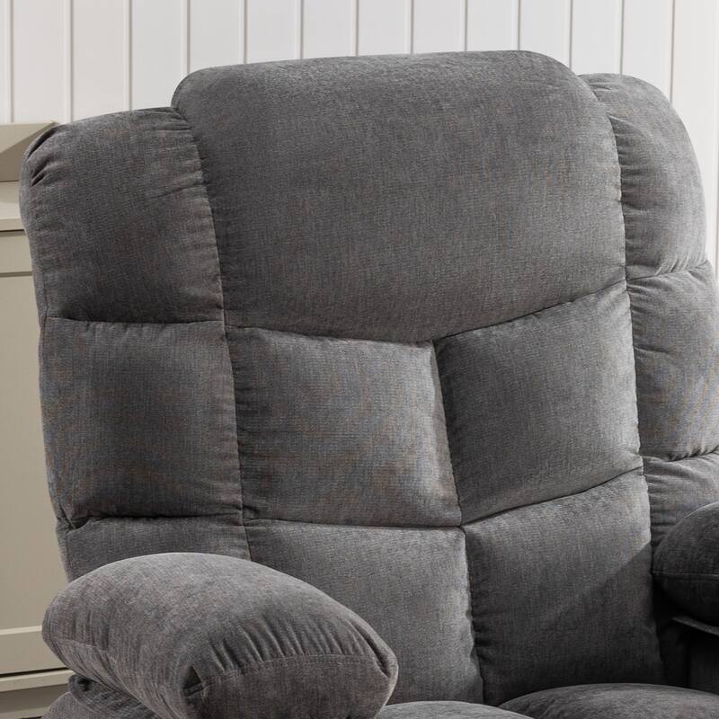 Grey Oversized Rocker Recliner Chair with Massage & Heat, 2 Cup Holders, USB Charging Port, 150° Recline & 30° Rocking Function