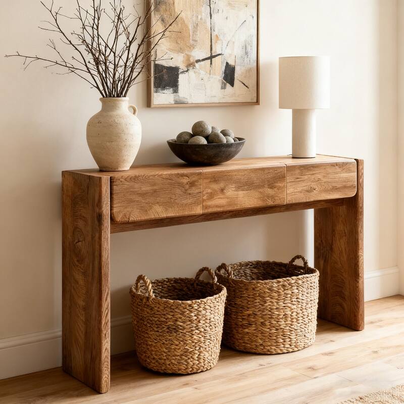 Farmhouse 3-Drawers Console Table, Entryway Table, Sofa Table - Light Knotty Oak