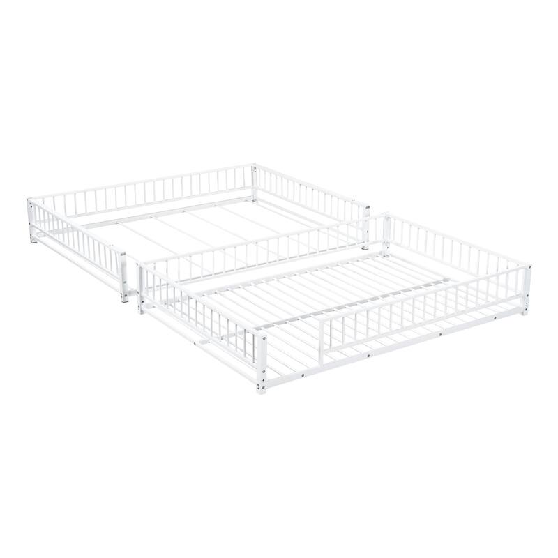 Floor Bunk Bed Heavy Metal Bed Frame with Ladder and Safety Guardrails, Detachable Bunkbeds Design Converts to 2 Platform Beds