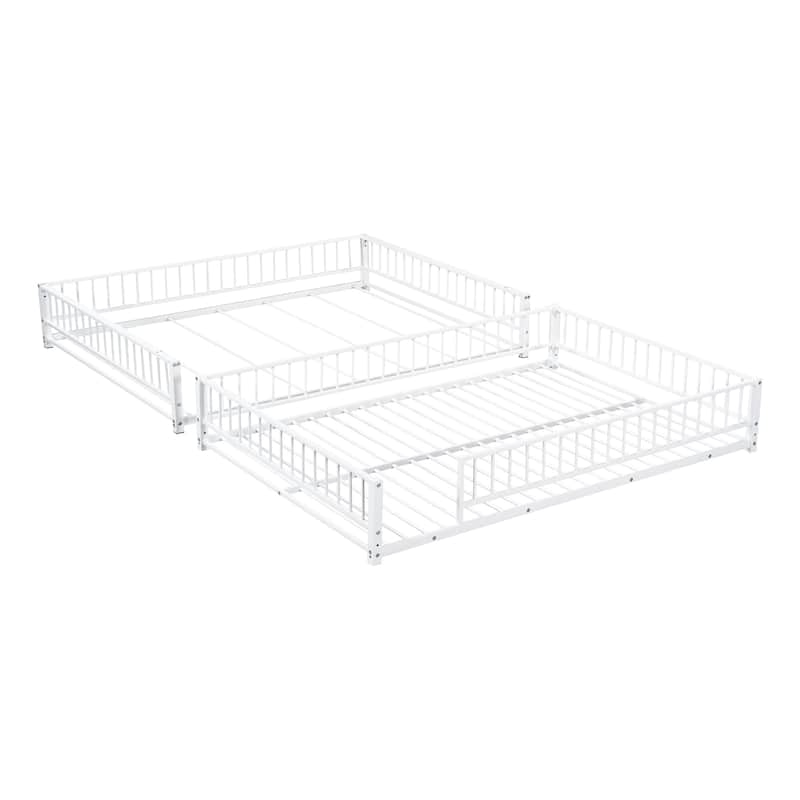 Roomfitters Twin/Full XL over Queen Floor Bunk Bed Frame with Ladder and Safety Guardrails Easy Assembly, Black