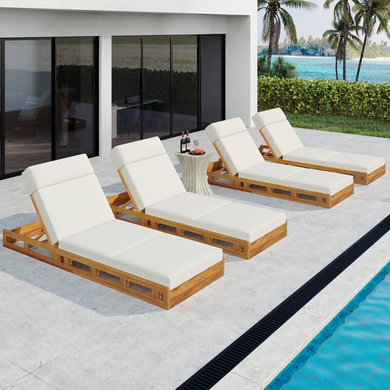 Christopher Knight Home- Cassian Patio Acacia Wood Chaise Lounge Set