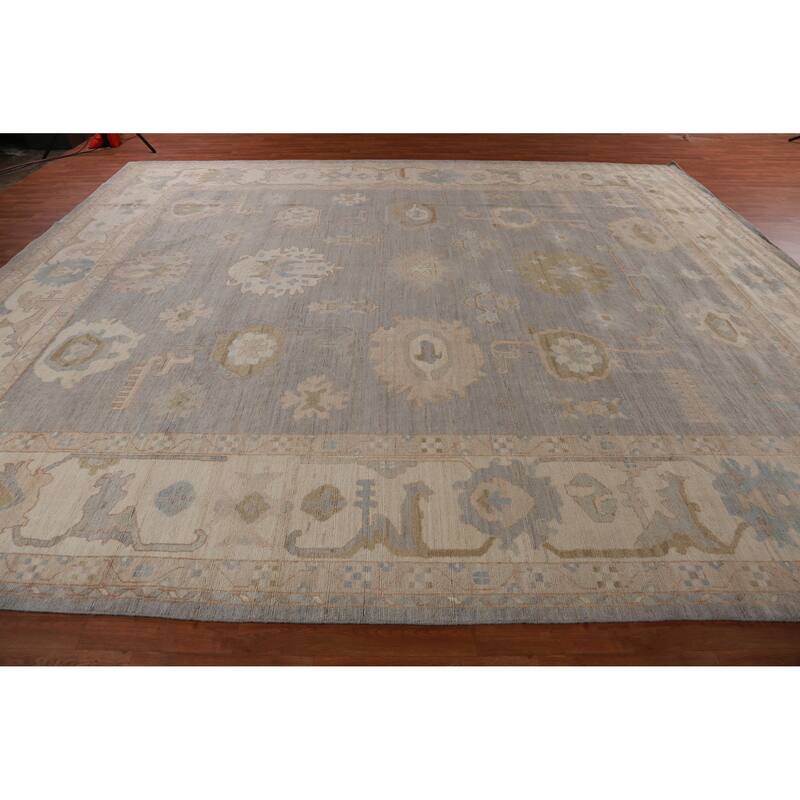 Hand Knotted Oriental 100% Wool Carpet Transitional All-Over Greys & Charcoal Oushak Area Rug - 14' 6'' X 12' 6''