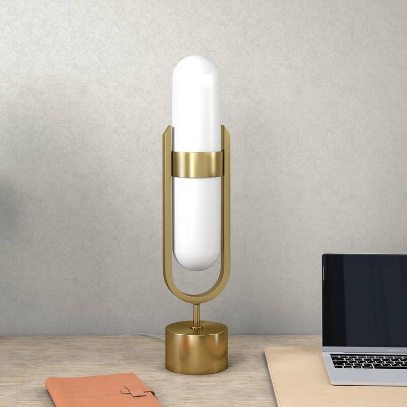 Blair Pill-Shaped Table Lamp with Milk Glass Shade - 25" Tall