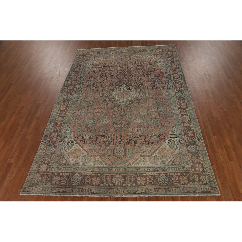 Pink Vintage Tabriz Persian Area Rug Handmade Wool Carpet - 6'4" x 9'7"