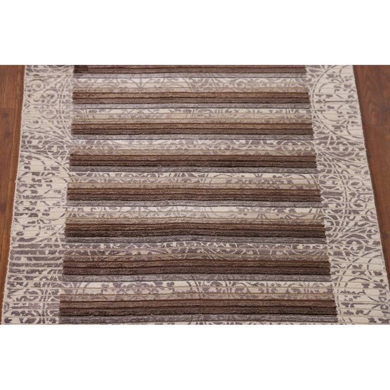 Striped Modern Accent Rug Handmade Abstract Wool Carpet - 2'9"x 5'0"