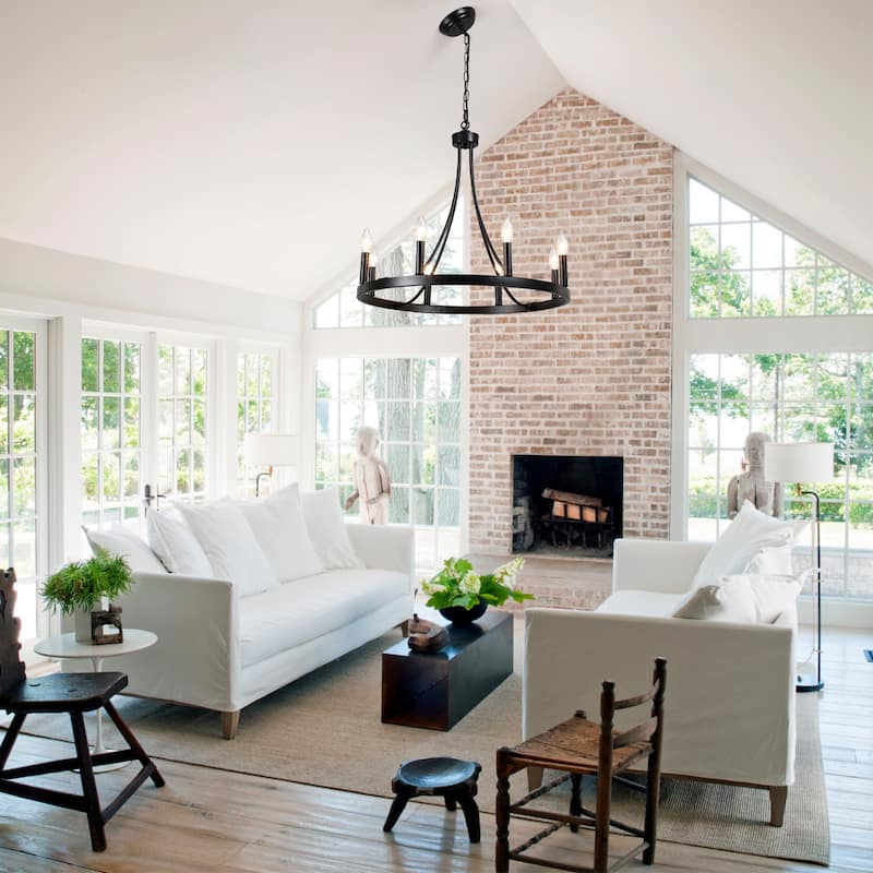 8-Light W23.6" x H82.67" Vintage Rustic Wagon Wheel Chandelier for Living Room