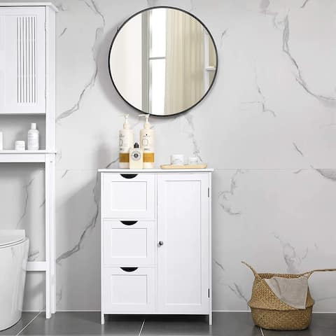 Bathroom Storage Cabinet, White Floor Cabinet with 3 Large Drawers