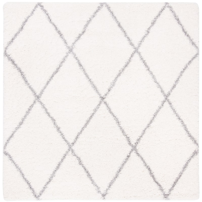 SAFAVIEH Fontana Shag Gurli Trellis 2-inch Thick Rug - 6'7" Square - Cream/Grey