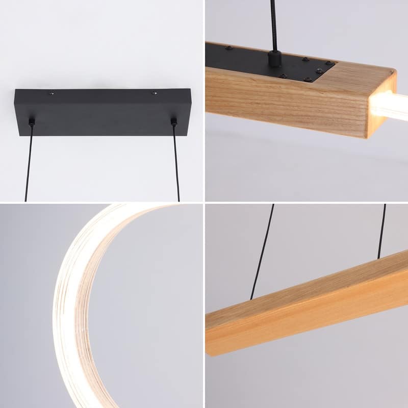 47.2" Modern LED Pendant Light Dimmable Acrylic Wood Chandelier Adjustable Hanging Light Fixture for Dining Room Kitchen Island