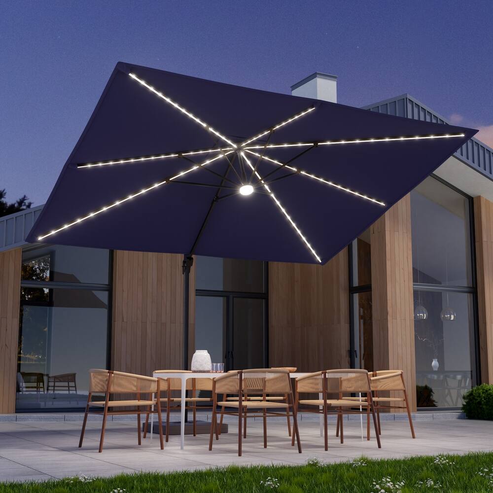 LIVOOSUN 11.5x9FT LED Cantilever Patio Umbrella Solution-Dyed Fabric w/Base