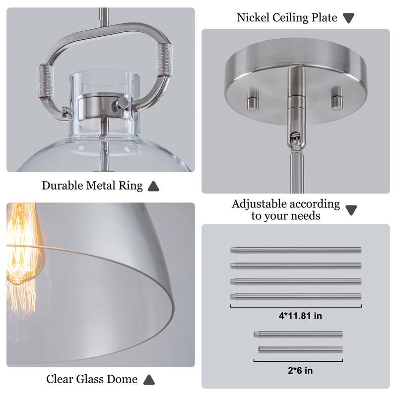 Starskys 1-Light Industrial Pendant Light with Bowl-Shaped Clear Glass Shade