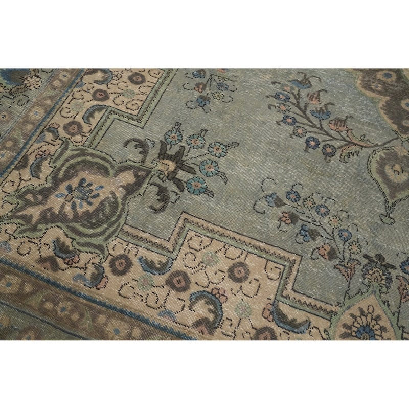 Hand Knotted Oriental 100% Wool Carpet Traditional Floral Greys & Charcoal Tabriz Area Rug - 11' 9'' X 9' 6''