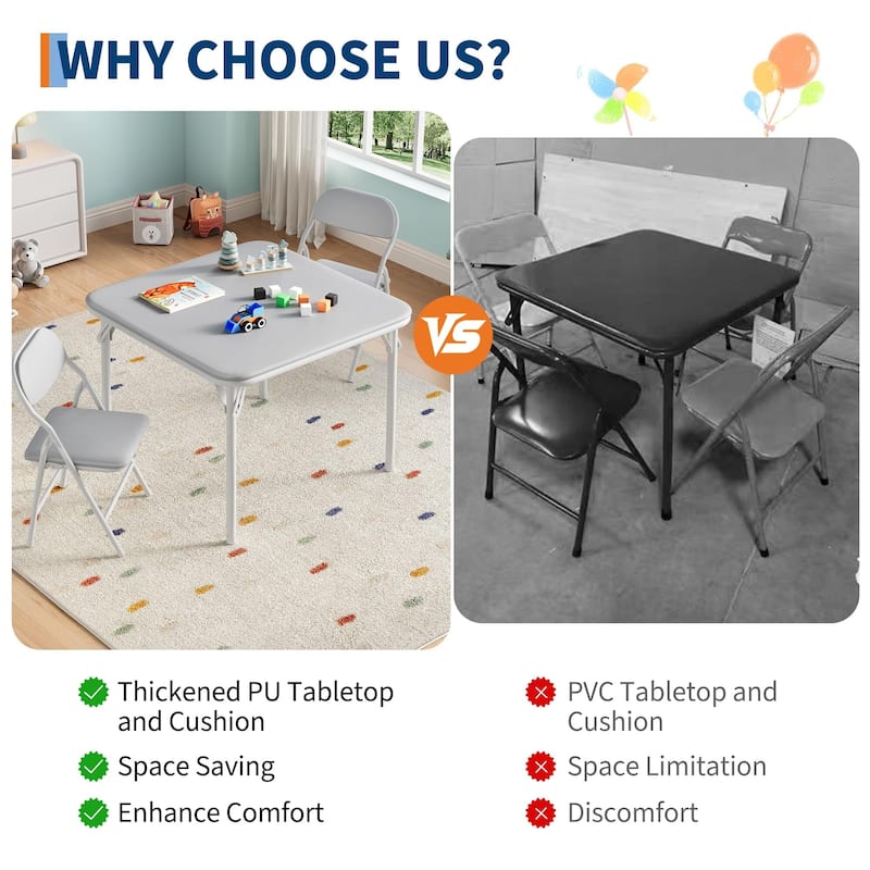 3/5-Piece Kids Folding Table and Chairs Set, Toddlers Children's Activity Table and Chairs Set