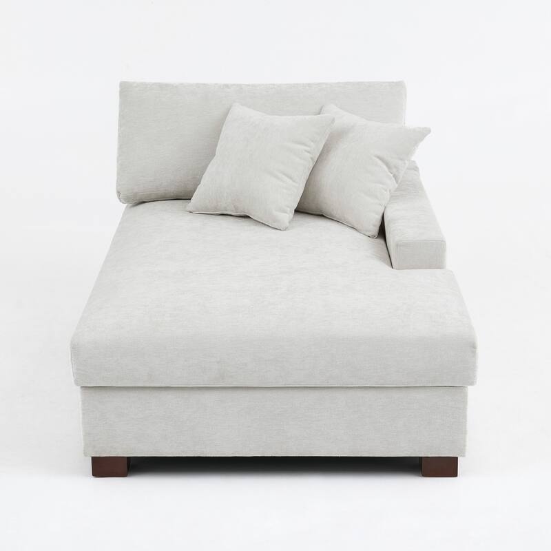 Plush Chenille Single Modular Sectional Sofa Chaise with Pillows