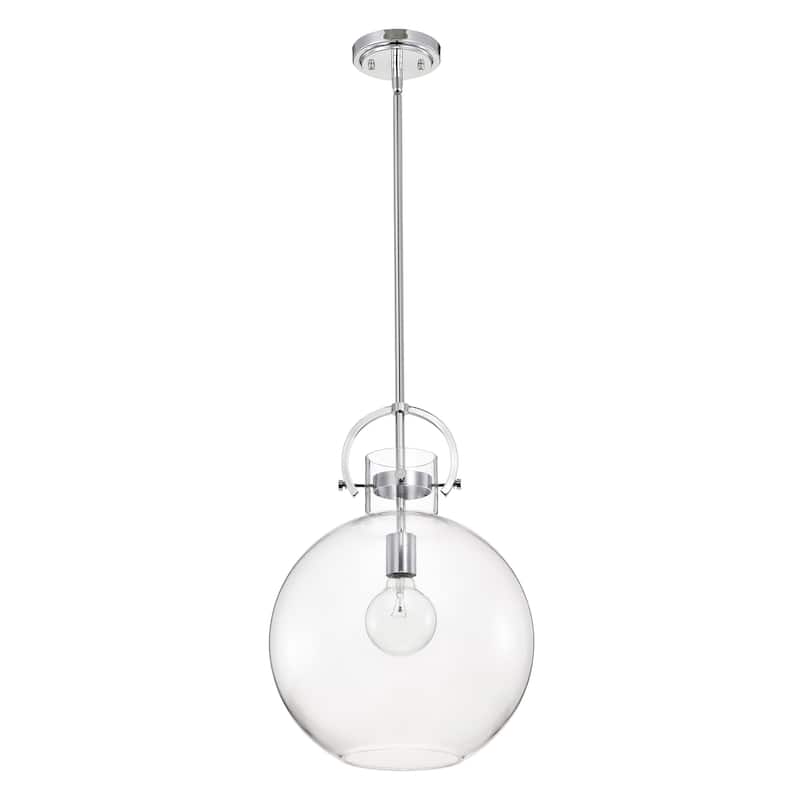 Chrome 1-Light 14 Inch Globe Shaped Clear Glass Pendant
