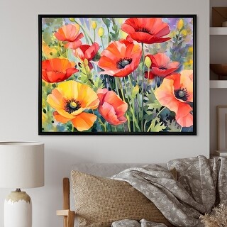 Designart "Vibrant Poppies I" Poppies Framed Canvas Wall Art - Bed Bath ...