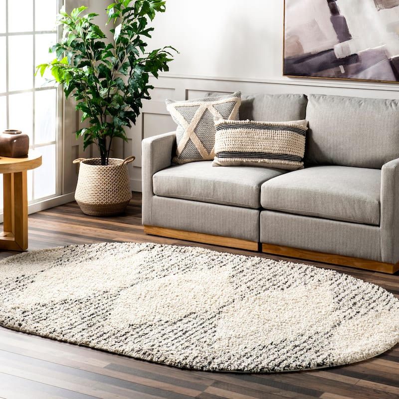 Nuloom Denton Diamond Shag Tassel Area Rug - 3' x 5' Oval - Ivory