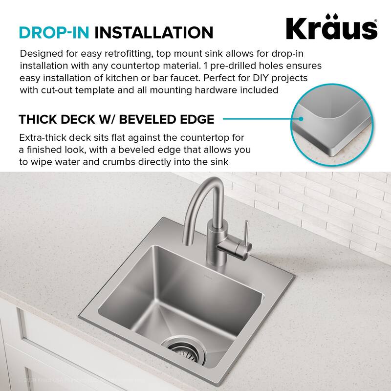 KRAUS Fairlane Drop In Top Mount 18 Gauge Stainless Steel Kitchen Sink