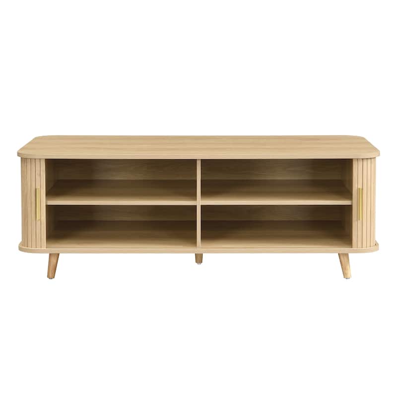 Aron Mid-Century Modern Coffee Table with Semi-Open Tambour Doors and 4 Hidden Storage Compartments, 47.24"