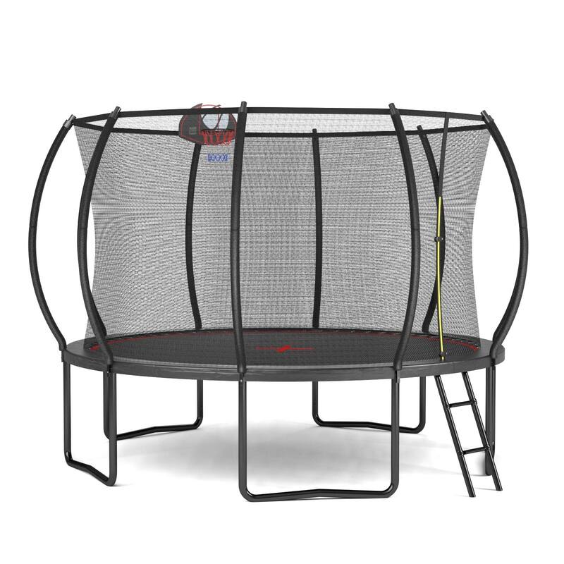 12FT Trampoline Pumpkin, High-Dip Galvanized Frame -Ladder-Black Red