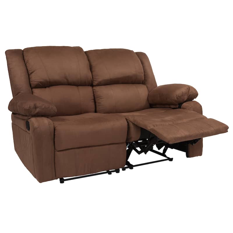 Contemporary Upholstered Recliner Loveseat with Headrests and Armrests