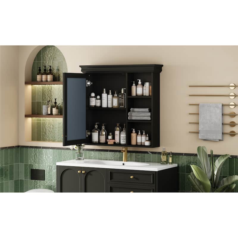 30"x 28"Bathroom Medicine Cabinet with Mirror, Wall Mounted Mirror Cabinet with Storage Organizer, Over the Toilet