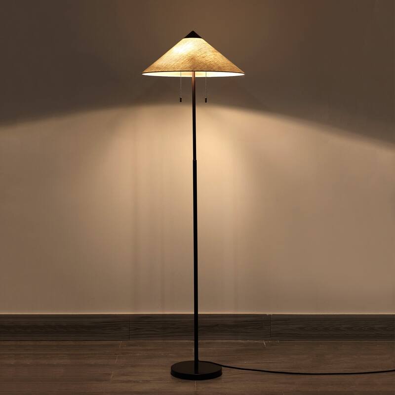 Floor Lamp Traditional Black 65" 2-Light Linen Shade