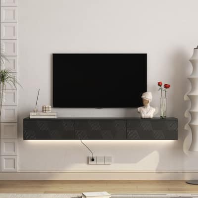 67" Modern TV Stand, Floating TV Stand Wall Mounted with 16 Color LEDs, TV Cabinet Entertainment Center with Cable Management