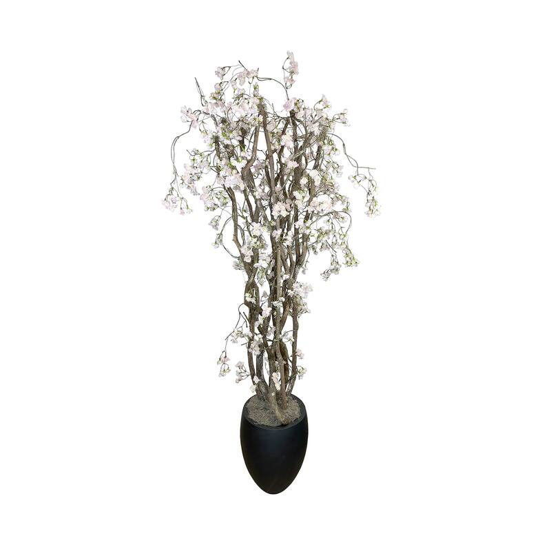 6.5 ft Cherry Blossom Tree in Fiberstone Planter - Green