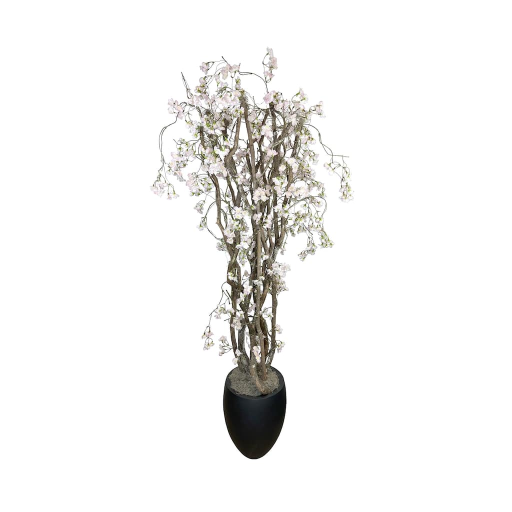 6.5 ft Cherry Blossom Tree in Fiberstone Planter - Green