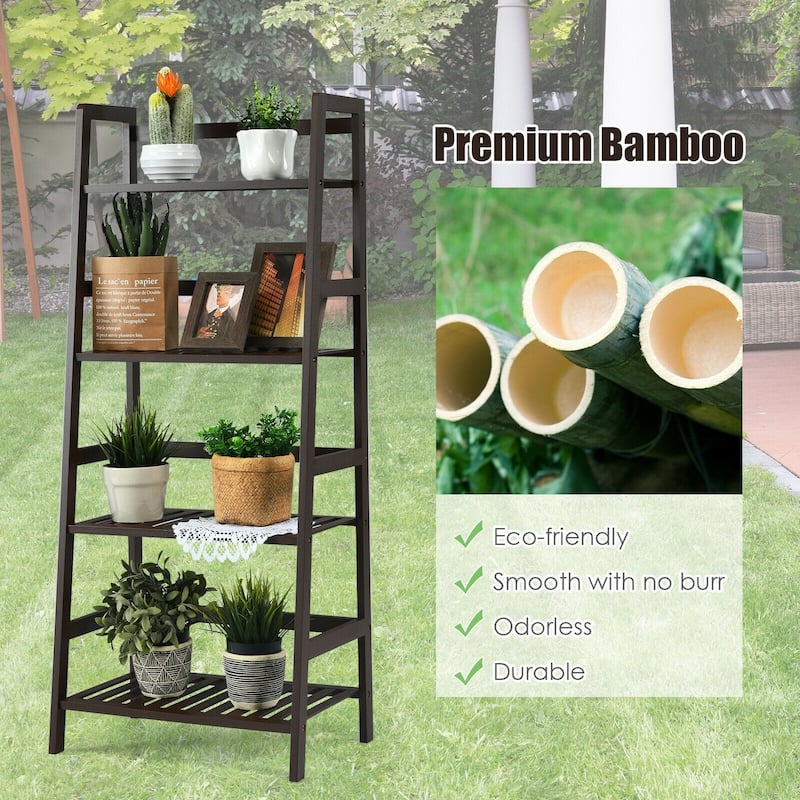 4-Tier Bamboo Ladder Shelf-Brown - 19" x 12.5" x 45" (L x W x H)