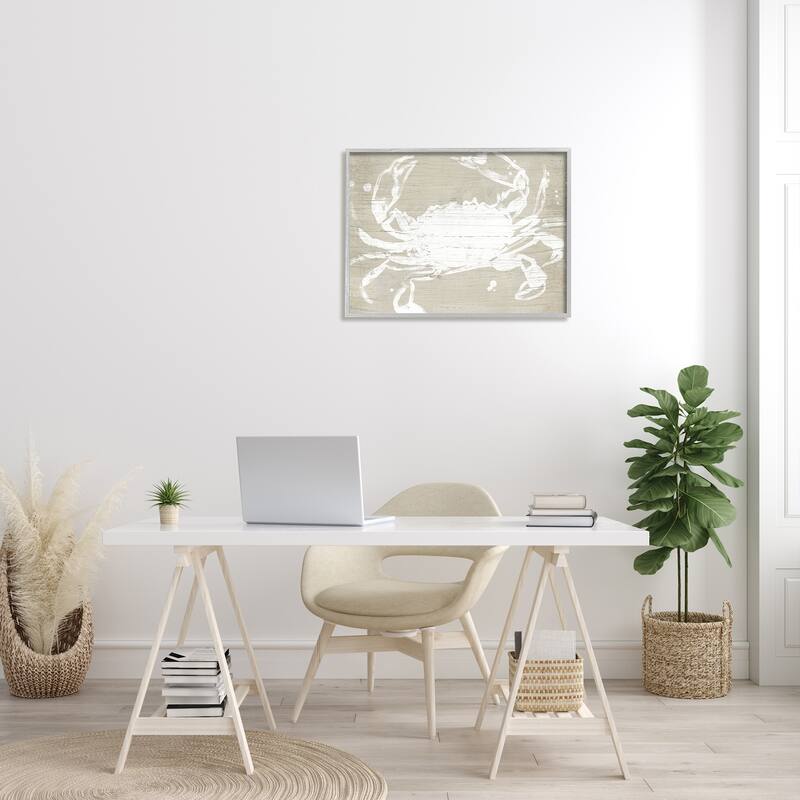 Stupell Soft Nautical Crab Crustacean Rustic Grain Pattern Framed Wall Art - Tan