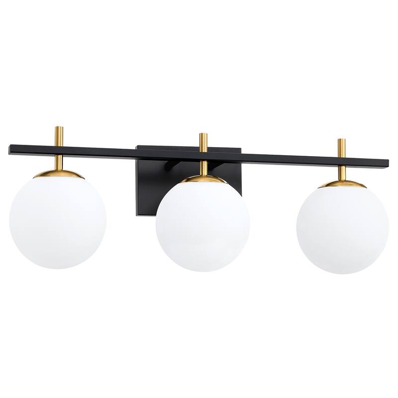 3-Light Black Vanity Light with Globe Shades - 24'' W