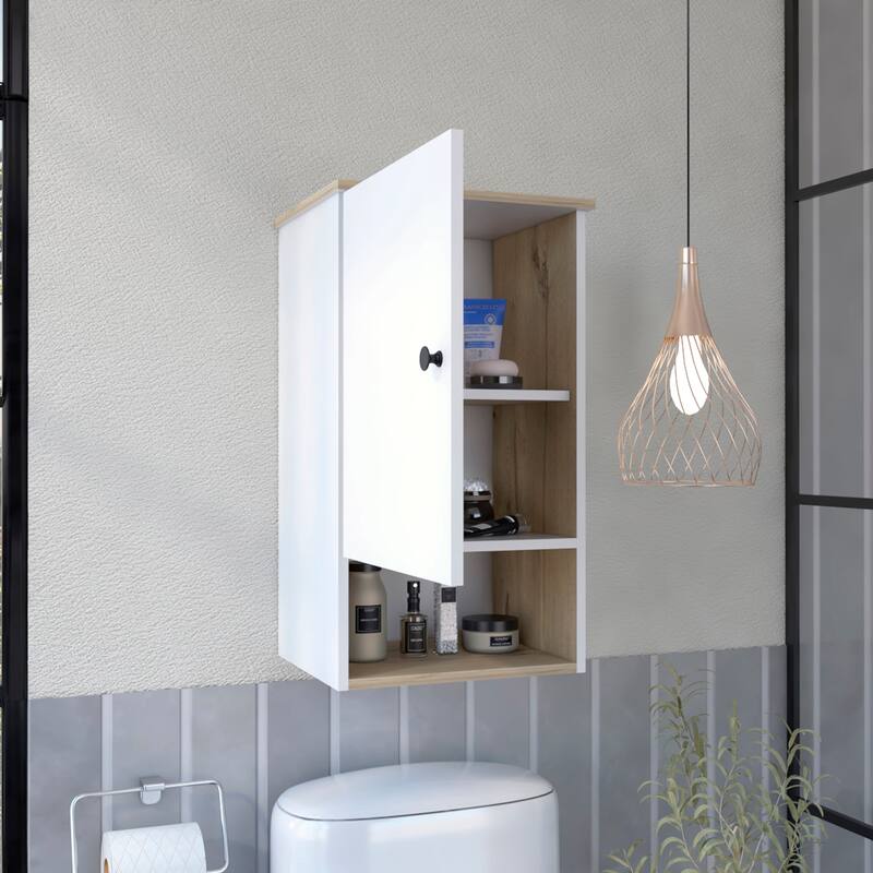 Medicine Cabinet with Soft Close, Single Door, Two Internal Shelves, Light Gray Finish - Easy Assembly