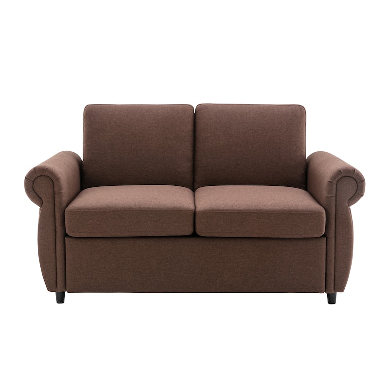 Brown Pull Out Sofa Bed Loveseat Sleeper Sofa Couch with USB Ports, Convertible Couch Settee for Living Room