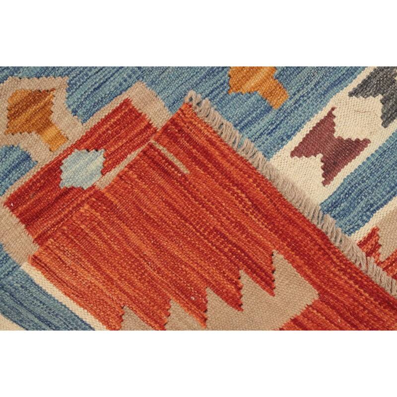 Hand Woven Oriental 100% Wool Carpet Southwestern Tribal Navy Blue & Blues Kilim Area Rug - 8' 2'' X 4' 11''