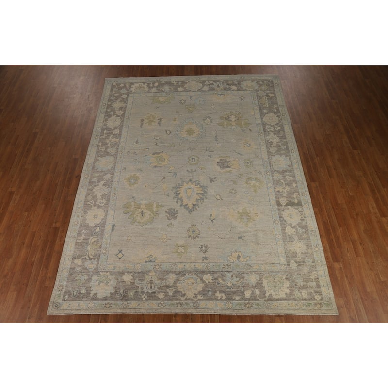 Vegetable Dye Oushak Turkish Area Rug Hand-Knotted Grey Wool Carpet - 8'10" x 11'10"