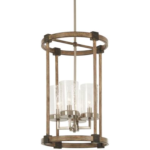 Bridlewood 4-light pendant ceiling light fixture with a stone gray and brushed nickel finish and clear seeded glass