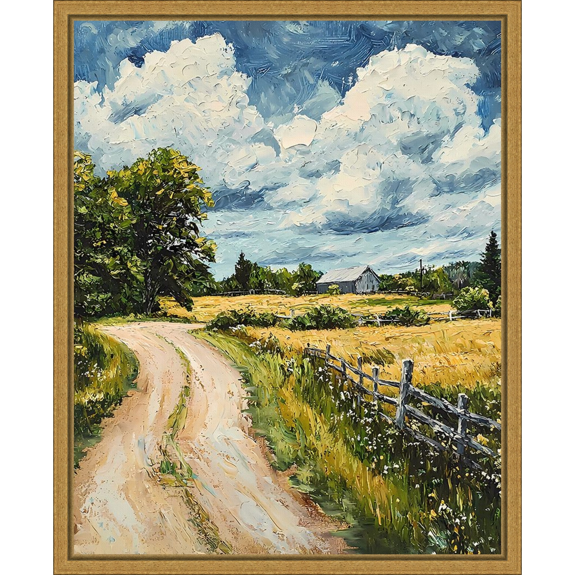 Amanti Art Impasto Rural Path by Walker Noble Framed Canvas Wall Art Print - Sylvie Gold